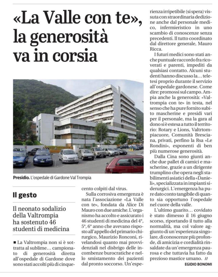 “La Valle con Te” la generosità va in corsia